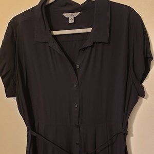 Black Midi Button down Short Sleeved Shirt Dress